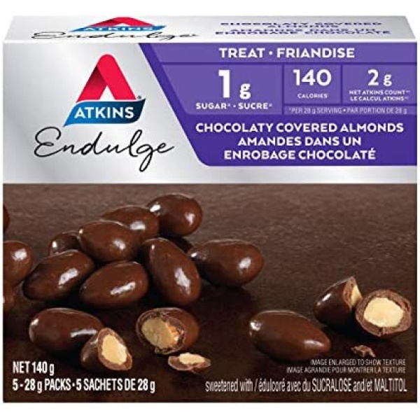 Atkins Endulge Treats - Chocolaty Covered Almonds, 1g Sugar, KetoFriendly - 5-Count