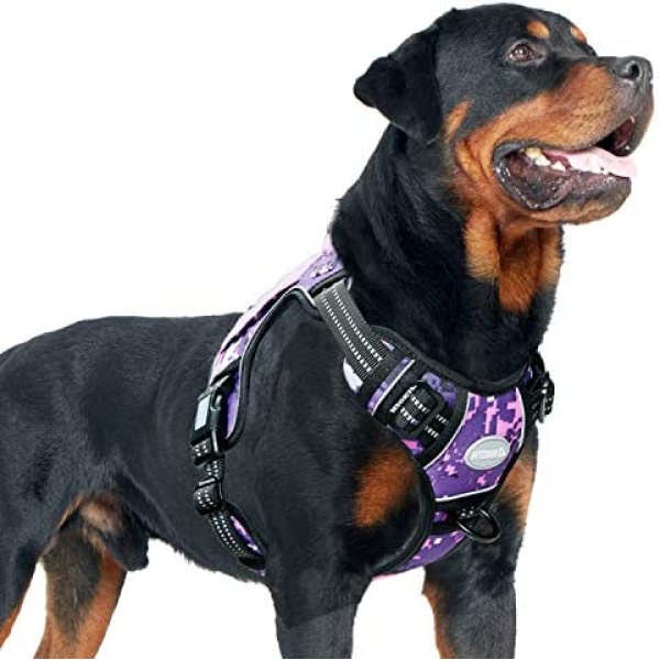 Auroth Tactical Dog Harness for Small Medium Large Dogs No Pull Adjustable Pet Harness Reflective K9 Working Training Easy Control Pet Vest Military Service Dog Harnesses (L, Purple Camo)