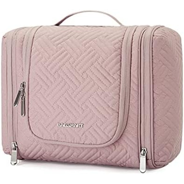 BAGSMART Toiletry Bag, Travel Toiletry Organizer with hanging hook, Water-resistant Cosmetic Makeup Bag Travel Organizer for Shampoo, Full Sized Container, Toiletries, Baby Pink, Valentines Day Gifts