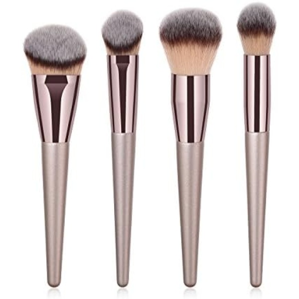 BBL 4pcs Luxury Champagne Gold Makeup Brush Set, Premium Synthetic Foundation Blending Powder Liquid Cream Buffing Tapered Concealer Contour Face Kabuki Make Up Brushes cosmetics tools applicator