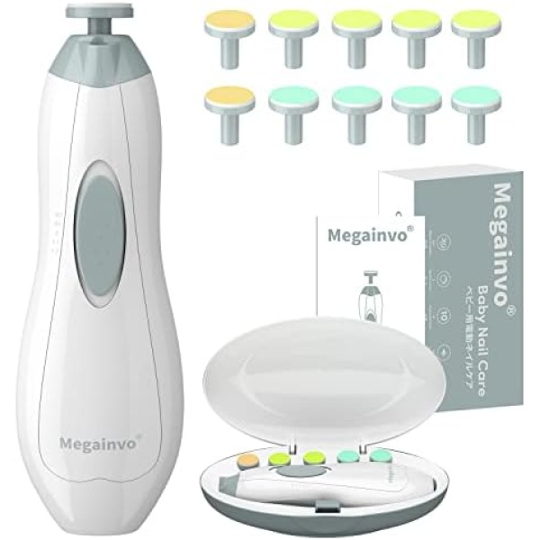 Baby Nail File Electric Baby Nail Trimmer Nail Clipper with 10 Grinding Heads LED Light Manicure Set Quiet Safe Care Kit for Infant Newborn Toddler Toes Fingernails Battery Operated (Not Included)