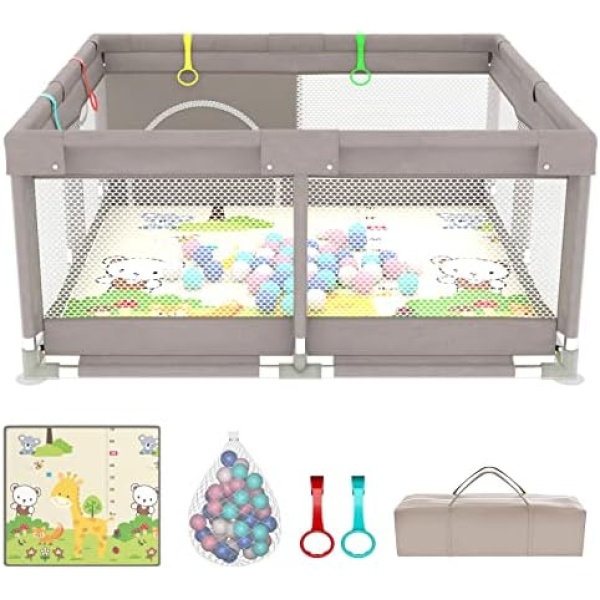 Baby Playpen, Baby Play Yard Sturdy Toddler Play Pen Indoor Outdoor Safty Infant Playard Kids Play Pen with Ocean Balls and Baby Play Mat Baby Activity Center 120 x 120 cm