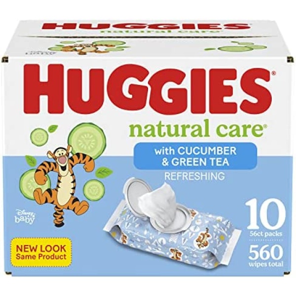 Baby Wipes, Huggies Natural Care Refreshing, SCENTED, Hypoallergenic, 10 Flip-Top Packs, 560 Count