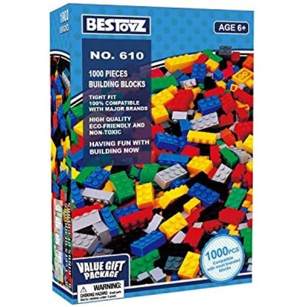 Bestoyz 1000 Pieces Building Blocks, Bulk Classic Building Bricks Toy, Big Box of Basic Bricks, Compatible with Major Brands, Educational Construction Toys & Gifts for Kids 6+