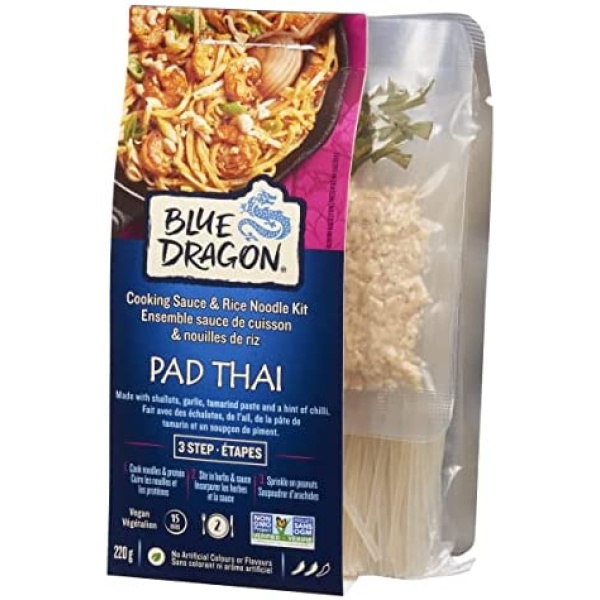 Blue Dragon, Pad Thai, 3 Step Meal Kit, Complete Sauce & Noodle Kit, Authentic Thai Cuisine, Non GMO, No Artificial Flavours, 220g