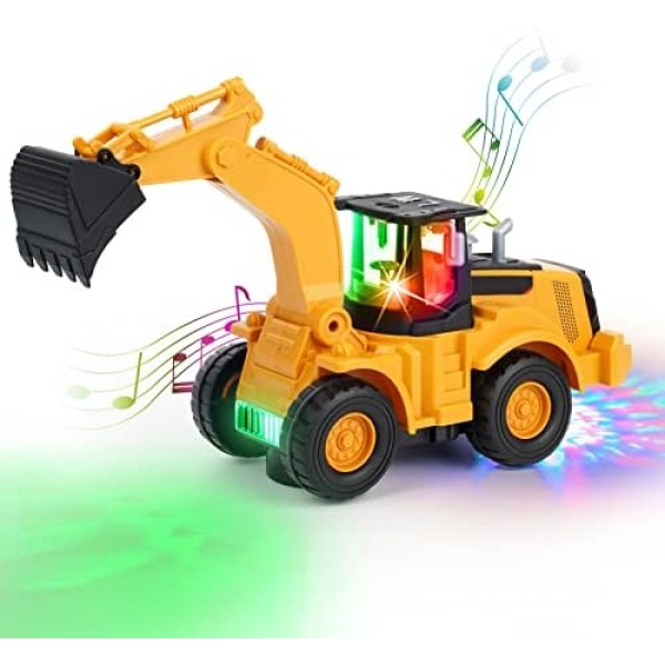 Boy Toys for Age 3-9,Kizeefun Battery Operated Bump and Go Excavator Toys for Kids -Automatic Digging and Sand Excavation with Music and Light Toy Vehicles