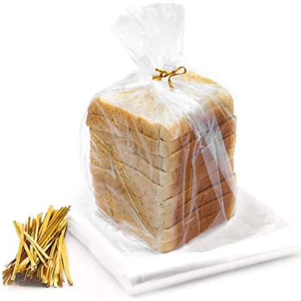 Bread Bag For Homemade Bread, Reusable, 100 Clear Bags and 100 Ties, Bread Bags with Ties And Bakery Loaf Adjustable Reusable