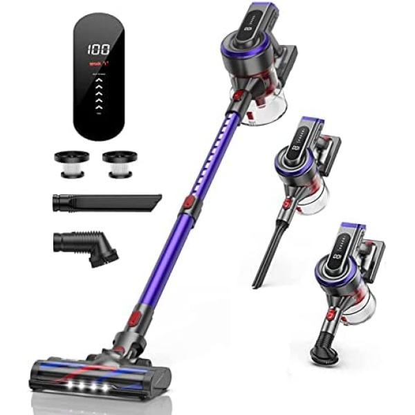 BuTure Cordless Vacuum Cleaner, 400W 33Kpa Powerful Stick Vacuum with 55min Detachable Battery, Vacuum Cleaners with Touch Display, Handheld Vacuums for Hardwood Floor Carpet Pet Hair