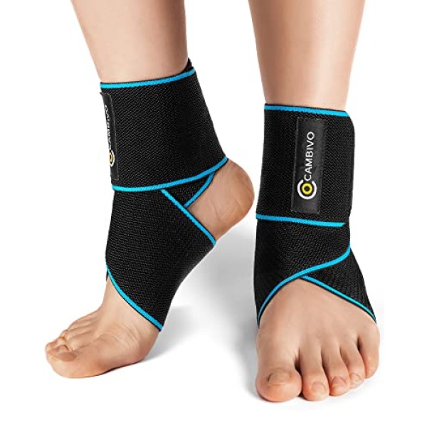 CAMBIVO Ankle Support Brace 2 Pack for Men and Women, Adjustable Foot Braces for Foot Pain, Heel Pain, Swelling, Injury Recovery, Achilles Tendon, Running, Hiking, Tennis, All-day-long Work (Blue)