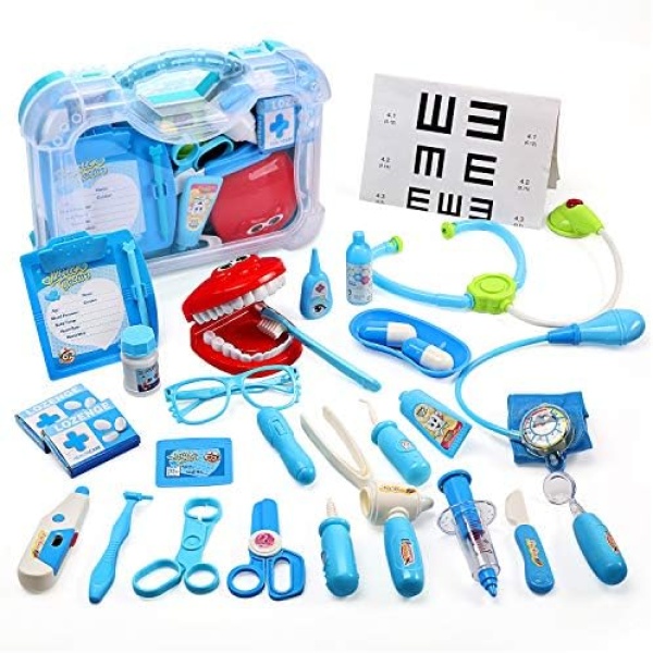 CUTE STONE Kids Toy Doctor Kit, 30PCS Toy Medical Kits Pretend Play Dentist Doctor Kits with Electronic Stethoscope and Carrying Case, Educational Toy Doctor Playset for Kids Toddlers Boys Girls