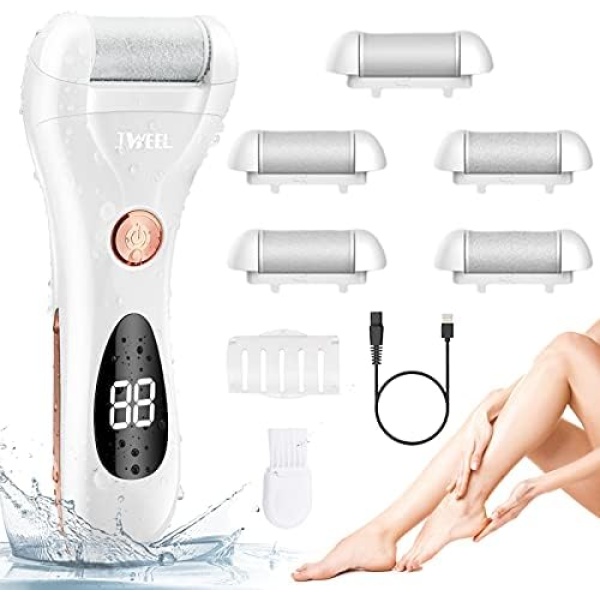 Callus Remover for Feet, Rechargeable Foot Scrubber Electric Foot File Pedicure Tools for Feet Electronic Callus Shaver Waterproof Pedicure kit for Cracked Heels and Dead Skin with 5 Roller Heads