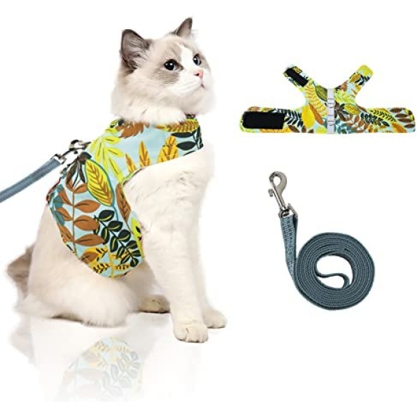 Cat Harness and Leash for Walking Escape Proof Air Mesh Fabric Kitten Holster Outdoor Walking Vest with Reflective Strips for Cute Cats and Small Dogs (S, Fluorescent Green)