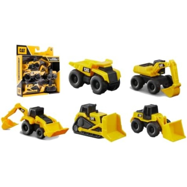 CatToysOfficial CAT Construction, Little Machines Toys with 5pcs - Dump Truck, Wheel Loader, Bulldozer, Backhoe, and Excavator Vehicles, Cake Toppers, Playset for Kids Ages 3 and up