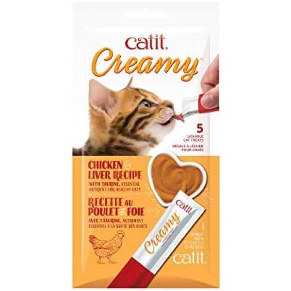 Catit 44471 Creamy Lickable Cat Treat, Chicken & Liver Flavor, 5 Pack, One Size