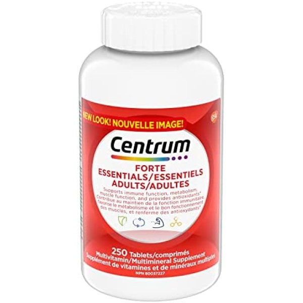 Centrum Adult Forte Essentials Mulitvitamins/Minerals Supplement for Men & Women, 250 Tablets (Packaging May Vary)