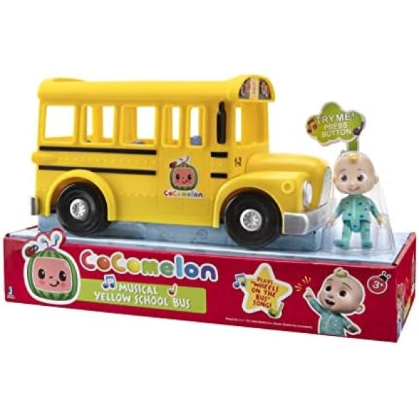 CoComelon Official Musical Yellow School Bus, Plays Clips from 'Wheels on The Bus,' Featuring Removable JJ Figure Character Toys for Babies, Toddlers, and Kids