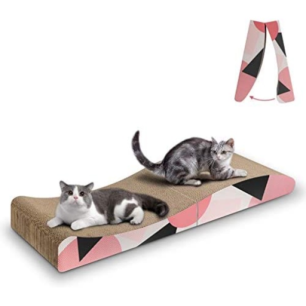 ComSaf Wave Curved Cat Scratching Pad, Foldable Cat Scratcher Cardboard, Corrugated Scratch Pad, Long Scratching Lounge Bed for Cat Kitten Kitty, Protecting Furniture, Reversible