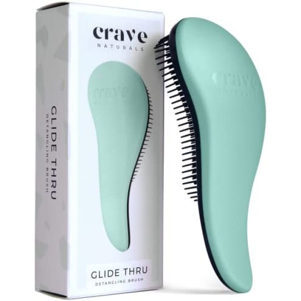 Crave Naturals Glide Thru Detangling Brush for Adults & Kids Hair - Detangler Hairbrush for Natural, Curly, Straight, Wet or Dry Hair (TURQUOISE)