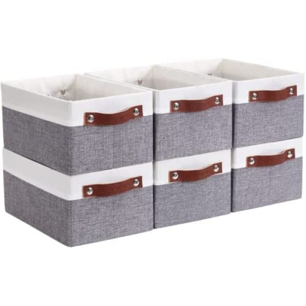 DECOMOMO Storage Bins Organizer Baskets Collapsible Baskets for Organizing Shelves Bathroom Toy Baby Closet Gift Baskets Multipurpose Nursery Linen Closet Organizers with Handles (Grey & White)