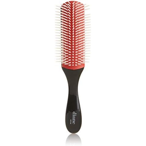 Diane 9-Row Professional Styling Brush, Nylon Pins for Thick or Curly Hair, Use with Wet Hair and Distributing Conditioner or Product, Blowdrying, Black & Red