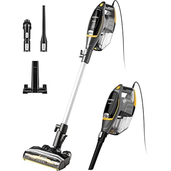 EUREKA Flash Lightweight Stick Vacuum Cleaner, 15KPa Powerful Suction, 2 in 1 Corded Handheld Vac for Hard Floor and Carpet, Yellow (NES510C)