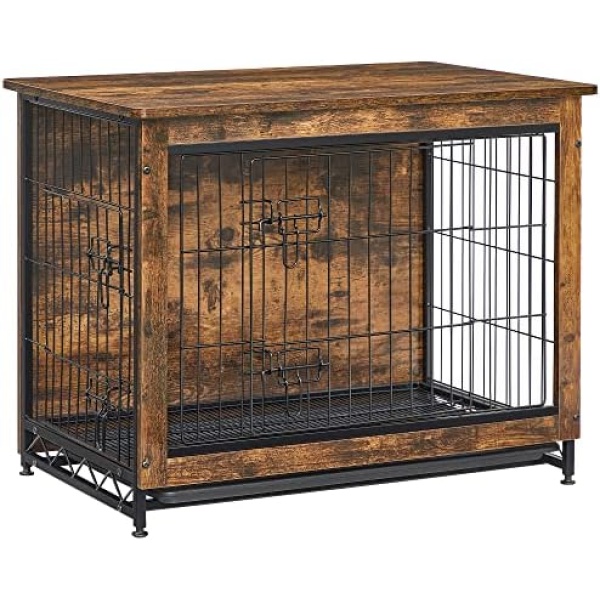 FEANDREA Wooden Dog Crate Furniture,32.5" M Pet Crate Side End Table, Dog Cage with Removable Tray UPFC002X01