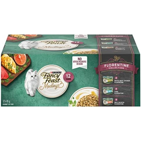 Fancy Feast Wet Cat Food, Elegant Medleys Florentine Variety Pack 85 G Cans (12 Pack)