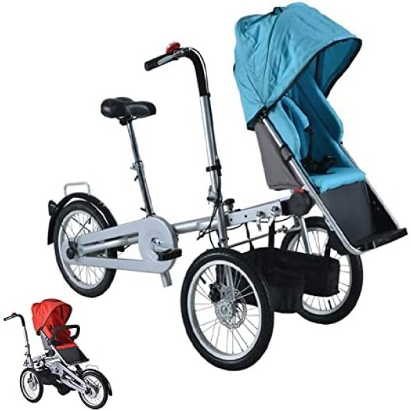 Foldable Tricycle for Toddler 2 in 1 Infant Pram Portable Baby Stroller Detachable Foldable Anti-Shock High View Carriage 2 Modes Free Convertible Adult Unisex from Birth to 7 Years, 25 Kg