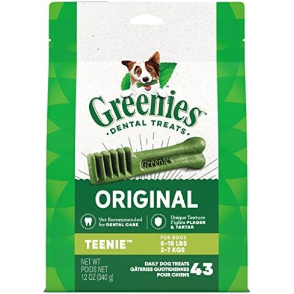 GREENIES Dog Treats Original TEENIE Natural Dental Care, (43 Treats) 12oz. Pack