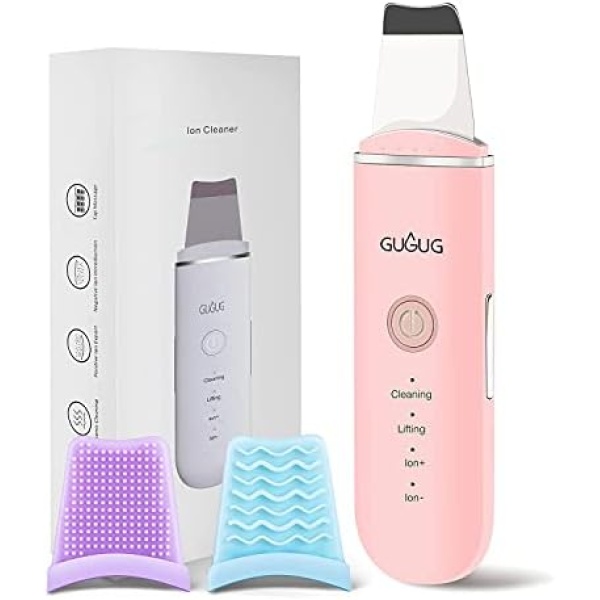 GUGUG Skin Scrubber - Skin Spatula, Blackhead Remover Pore Cleaner with 4 Modes,Skin Care Tools, Comedones Extractor for Facial Deep Cleansing (Pink)- 2 Silicone Covers Included