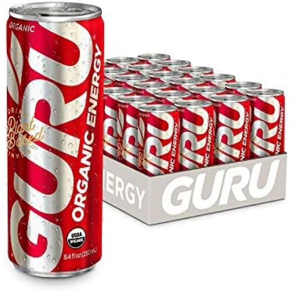 GURU Organic Energy Drink | Original Flavor | Feel Great and Stay Focused Longer with Plant-Based Energy, Natural & Organic Ingredients, and Great Taste | Pack of 24 (250 ml)