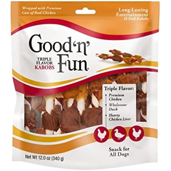 Good'N'Fun Triple Flavored Rawhide Kabobs for Dogs, 12 Oz