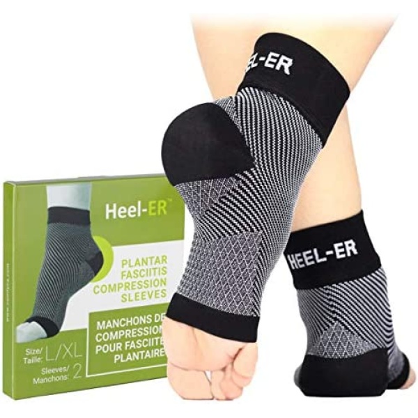 Heel-ER Plantar Fasciitis Compression Foot Sleeves - Socks with Arch & Ankle Support - Brace for Heel Pain Relief, Spur, Sore Feet for Men & Women