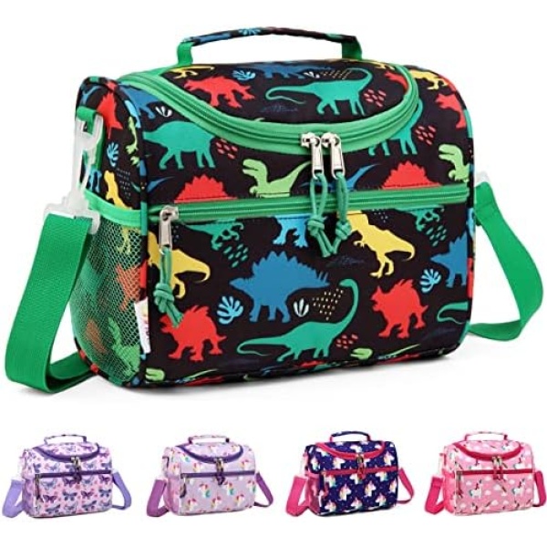 Lunch Box Bag for Boys,RAVUO Reusable Insulated Cute Thermal Meal Tote Kit for Toddler with Detachable Shoulder Strap for Daycare School Dinosaurs