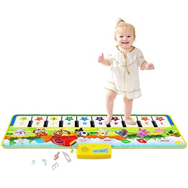 M SANMERSEN Piano Mat, 39.5 inch X 14 inch Musical Mat 8 Instrument Sounds Piano Mat for Toddlers Touch Play Dancing Mat Toy for 1 2 3 Year Old Girls Boys Gifts