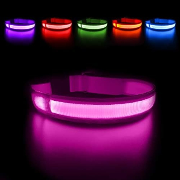 MASBRILL Light Up Dog Collar, Rechargeable LED Collar Safety Glow up Bright Dog Flashing Collar Waterproof, 4 Colors with 3 Sizes for Small Medium Large Dogs.