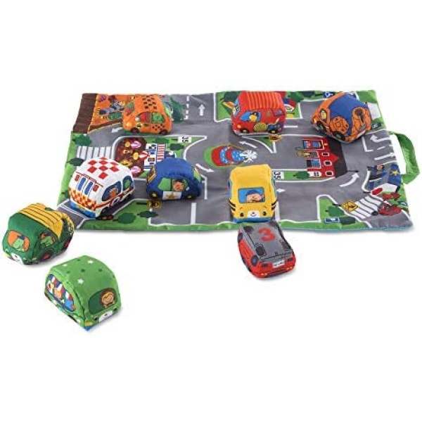 Melissa & Doug Take-Along Town Play Mat (49 cm x 36 cm) With 9 Soft Vehicles | Soft Baby Play Mat With Storage Bag, Toy Vehicle Play Sets For Babies