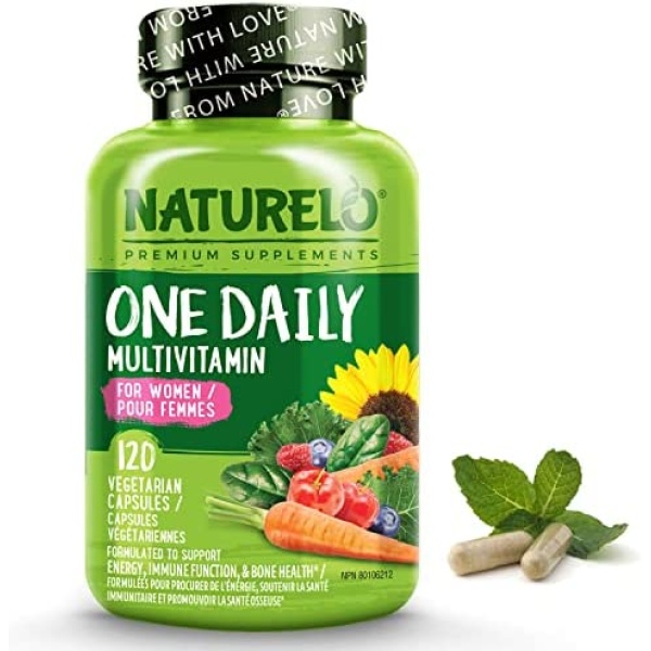 NATURELO One Daily Multivitamin for Women - Energy Support - Whole Food Supplement to Nourish Hair, Skin, Nails - Non-GMO - No Soy - Gluten Free - 120 Capsules | 4 Month Supply