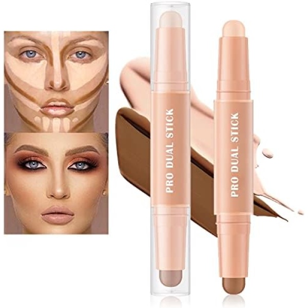 NewBang 2 Colors Double Head Contour Stick Concealer Contour Pen 2in1 Highlighter Bronzer Contouring Stick Double End Waterproof Body Face Brighten Facial Shade Makeup Pencil Pen#3