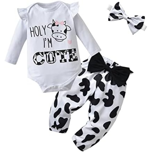 Newborn Baby Girls Clothes Outfit Infant Print Top Romper Pant Headband 3Pcs Clothing Set