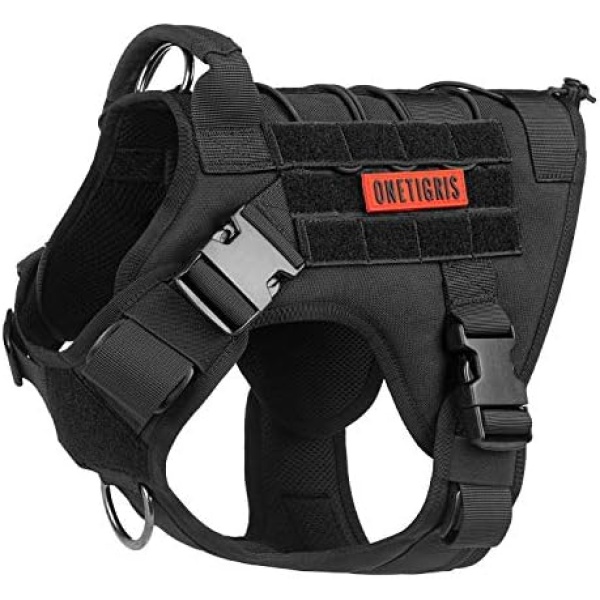 OneTigris Tactical Dog Harness for Large Dogs,No-Pull Dog Harness Vest with Hook & Loop Panels, Military/K9 Dog Harness Adjustable Dog Vest Harness for Walking Hiking Training (Black,X-Large)