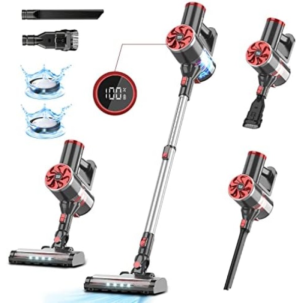 PRETTYCARE Cordless Vacuum Cleaner, Stick Vacuum with LED Display, 6 in 1 Lightweight Vacuum with 25Kpa Powerful Suction, Upgrade Brushless Motor for Hardwood Floor Carpet Pet Hair and Area Rugs, P4