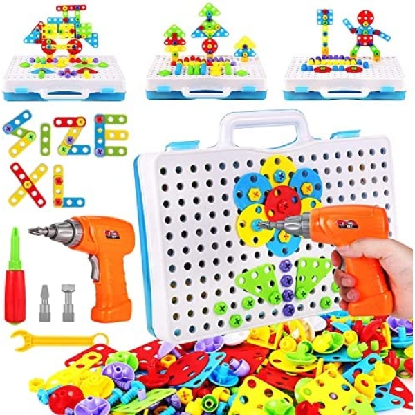 Parhlen Educational Toys Building Blocks, 244 Pieces Electric Screwdriver DIY Building Toys for Boys and Girls, Educational Construction Building kit for Kids Ages 4 5 6 7 8 9 10 Year Old