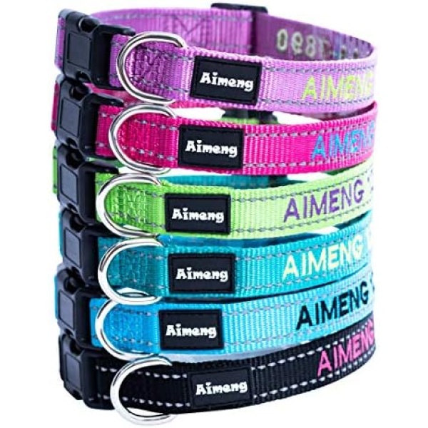 Personalized Dog Collar Adjustable Dog Collar Fadeproof Custom Embroidered with Pet Name and Phone Number, 11 Thread Color Options for Boy and Girl Dogs