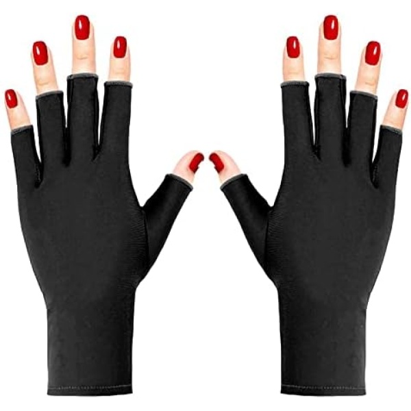 Pimoys Anti UV Gloves for UV Gel Nail Lamp Light, Gel Manicure Gloves UV Light Gloves for Gel Nails, Hand UV Protection Fingerless Gloves for Nails UV Light Stocking Stuffers