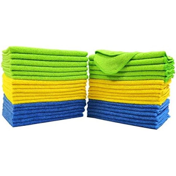 Polyte Microfiber Cleaning Cloth, 12 x 16 in, Blue, Green, Yellow, 36 Pack