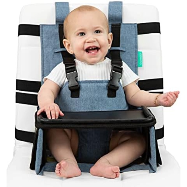 Portable High Chair for Travel with Exclusive Compact Tray - Travel High Chair Booster Seat Safely Attaches to Most Chairs - Toddler & Baby Travel Essential - Baby Travel Accessories