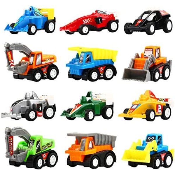 Pull Back Vehicles,12 Pack Assorted Construction Vehicles and Raced Car Toy,Yeonha Toys Vehicles Truck Mini Car Toy for Kids Toddlers Boys,Pull Back and Go Car Toy Play Set