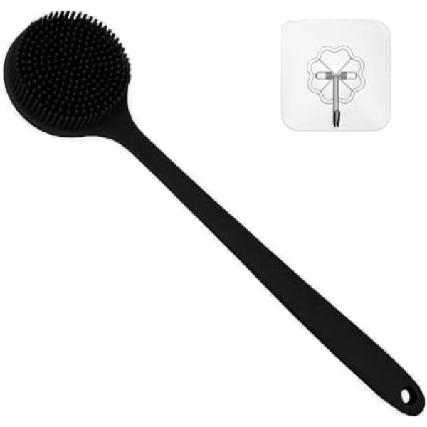 QODGDOQ Silicone Shower Body Brush Back Scrubber,Brush Round Head with Long Handle for Exfoliating SPA Massage Skin Care Improve Circulation,Black