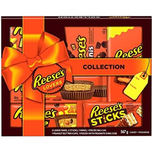 REESE'S Lovers Chocolate Peanut Butter Assorted Candy Gift Box, Easter Chocolate to Share, 567g (8 Assorted Bars)